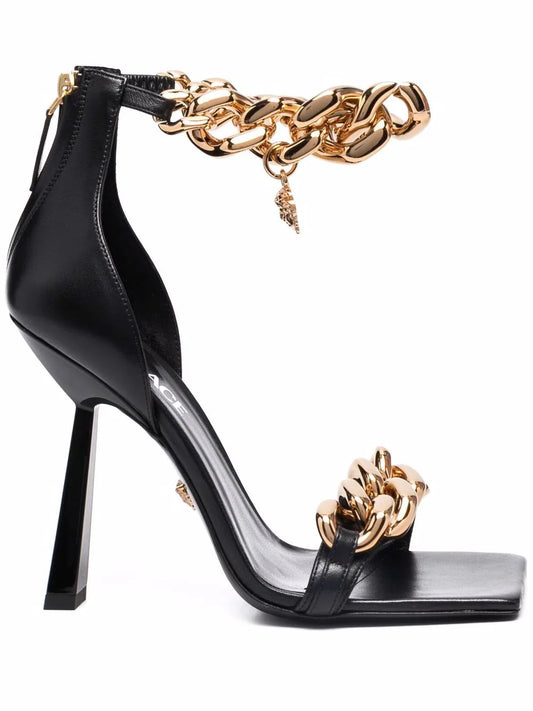 Versace Chain & Leather High-Heel Sandals