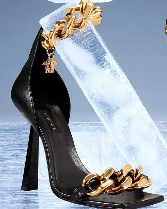 Versace Chain & Leather High-Heel Sandals